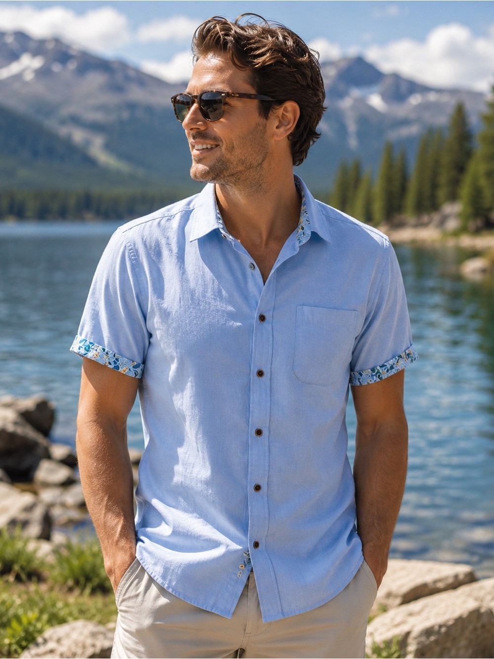 Rue Saint-Patrick Cotton Linen Blend Short-Sleeve Men’s Medium Shirt Preppy